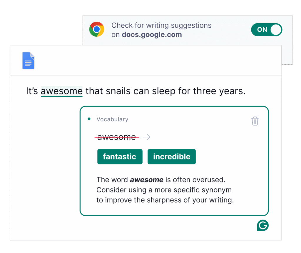 Capture d'écran de l'outil Grammarly